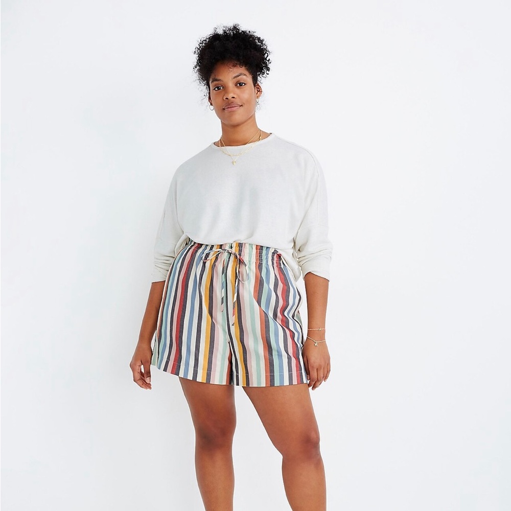 Madewell Smocked-Waist Pull-On Shorts in Rainbow Stripe